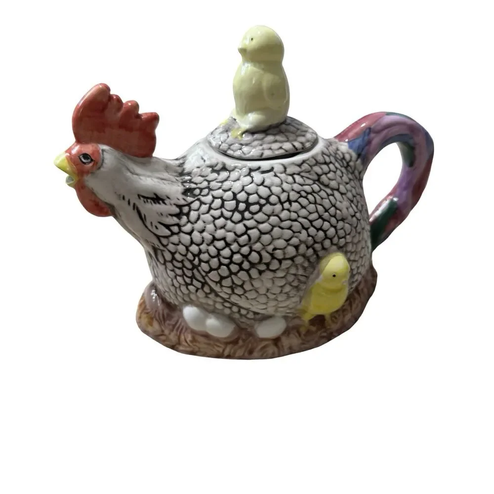 Rooster With Chicks Teapot Kitchen Decor Easter Decor Coffee Spring Cottagecore